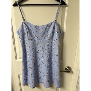 Blue Ditzy Floral Mini Sun Dress Cottagecore Aesthetic Size XL EUC Made In USA